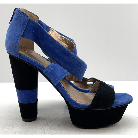 BCBG Cherry 2x Black Blue Paris Suede Platform Heels Size 6 1/2 B / 36 1/2 - Picture 5 of 11